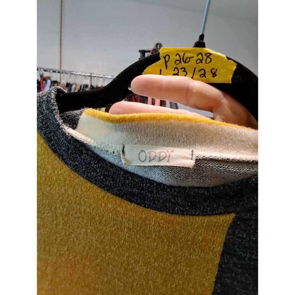 ODDI Women Colorblock Geometric Knit Top Yellow Grey Rust Oversized S/M - Picture 4 of 6